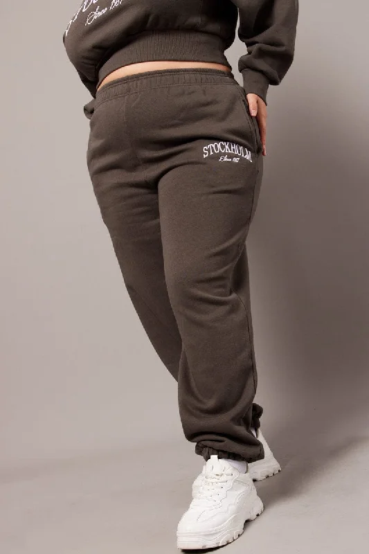 Grey Track Pants High Rise Formal Stretch Pants