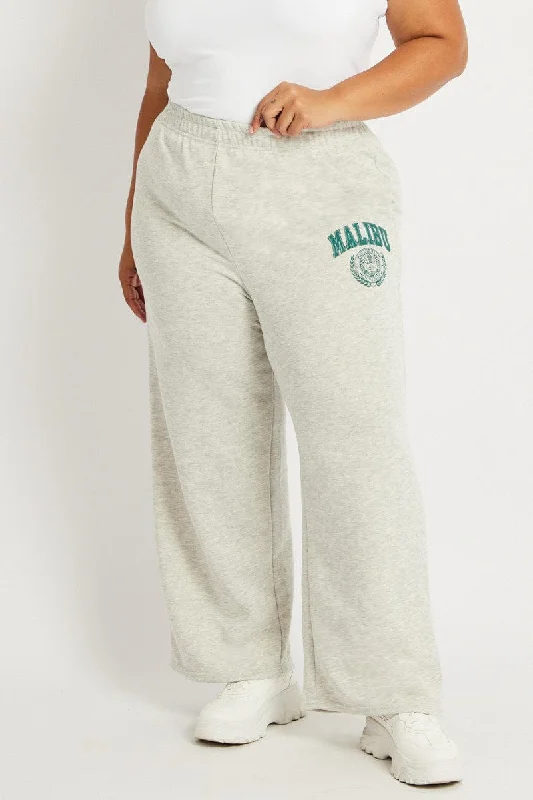 Grey Track Pants Wide Leg Casual Track Pants