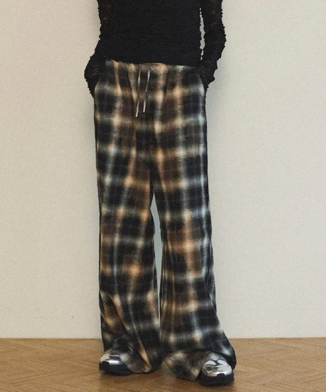 【25SPRING PRE-ORDER】Bleach Plaid Pattern Easy Pants Comfy Athletic Pants