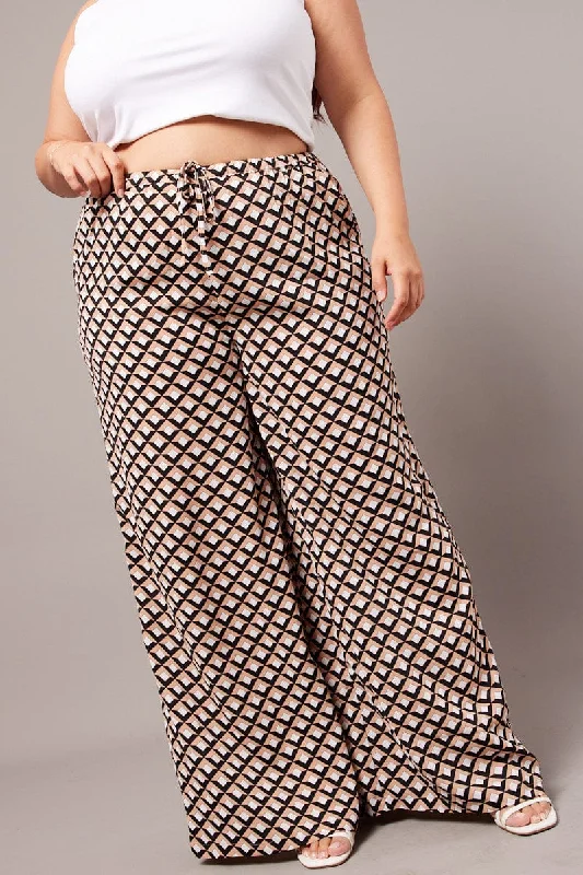 Brown Geo Wide Leg Pants High Rise Classic Straight-Leg Pants