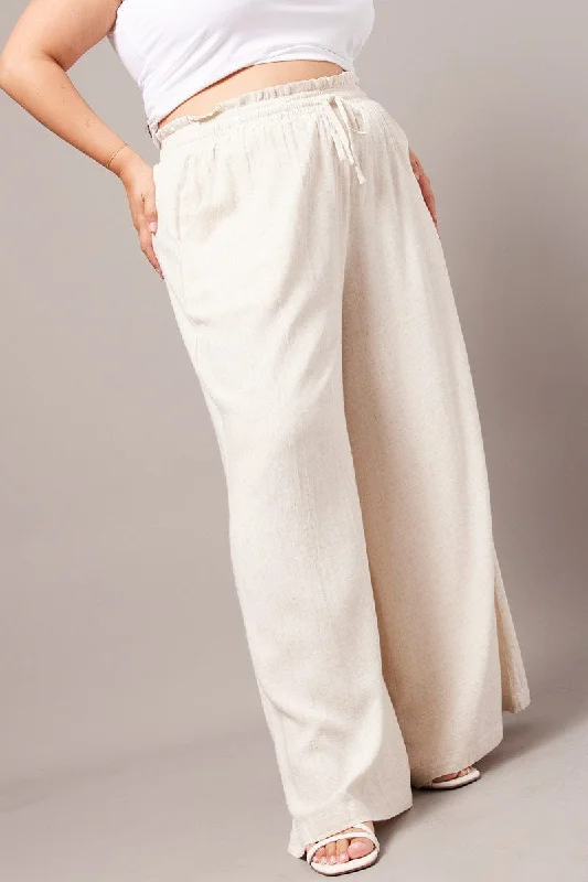 Beige Wide Leg Pants High Rise Casual Sweatpants Style