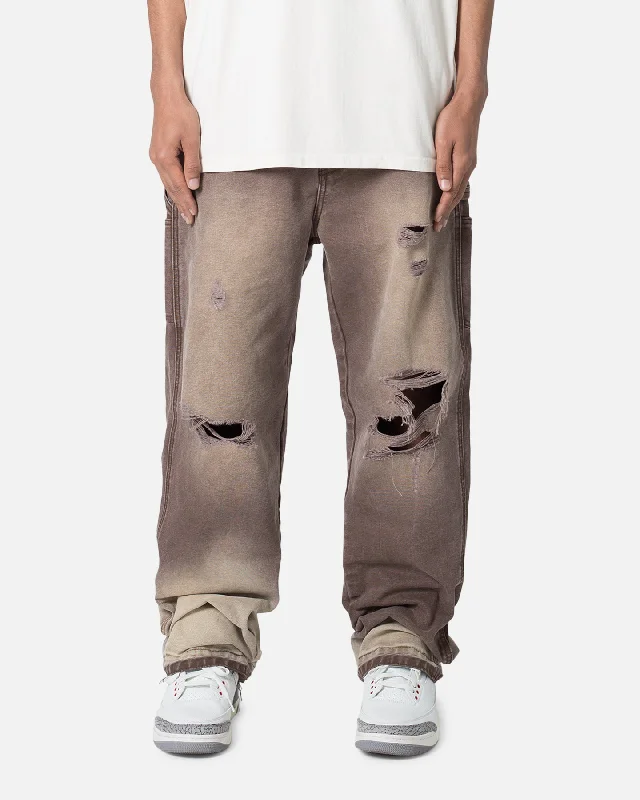 MNML Ultra Baggy Work Denim Pants Brown Warm Wool Trousers