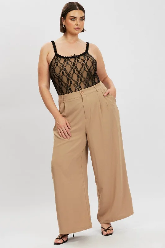 Brown Tailored Wide Leg Pants Trendy Wide-Leg Pants