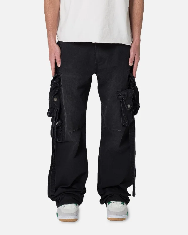 MNML Strapped Multi Cargo Pants Washed Black Comfortable Jogging Pants