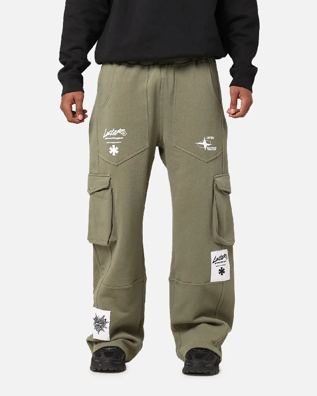 Loiter Utopia Cargo Sweat Pants Khaki Green High-Waist Trousers