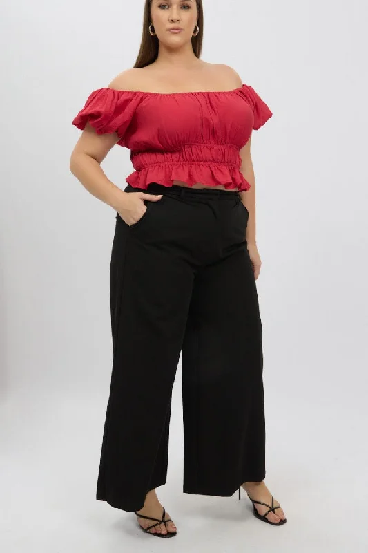 Black Tailored Wide Leg Pants Classic Pleated Pants