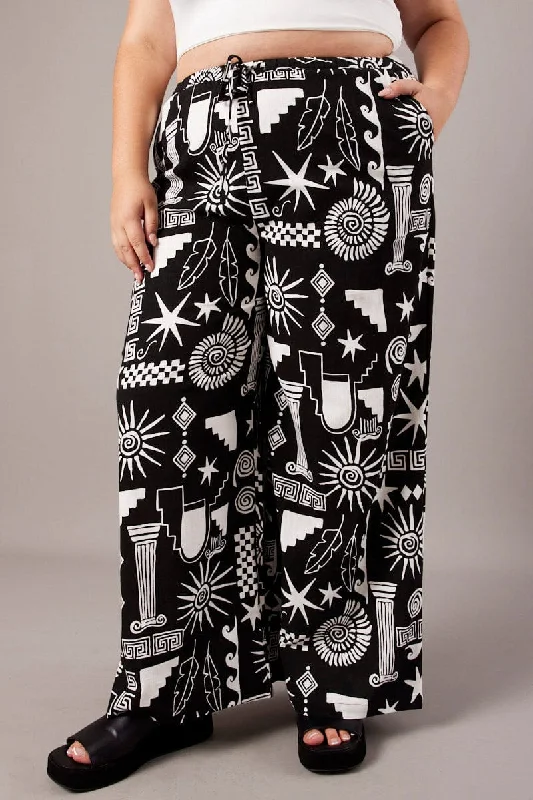 Black Abstract Wide Leg Pants High Rise Modern Skinny Pants