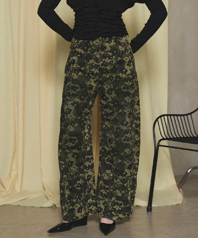 【25SPRING PRE-ORDER】Flower Camouflage Curve Pants Comfortable Wide-Leg Pants