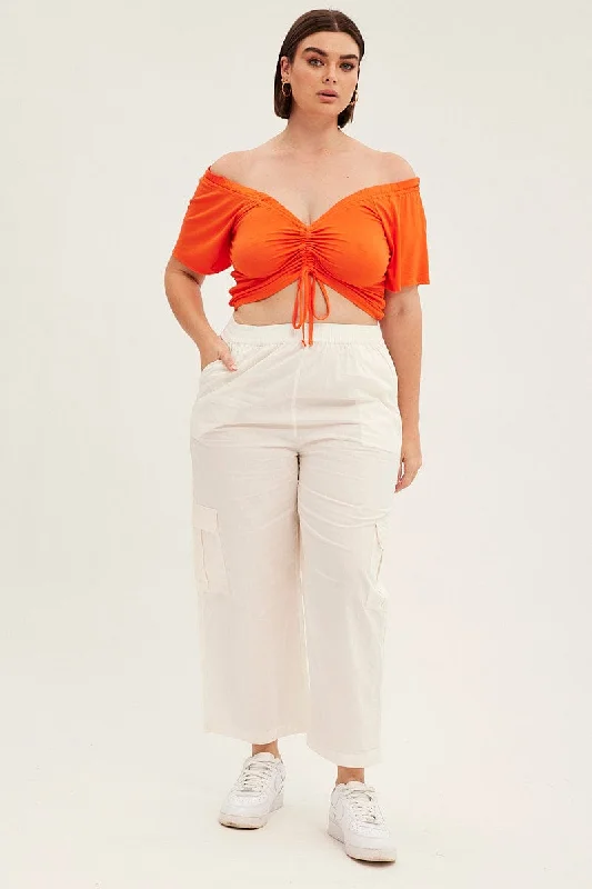White Cargo Wide Leg Pants High Rise Trendy Work Pants