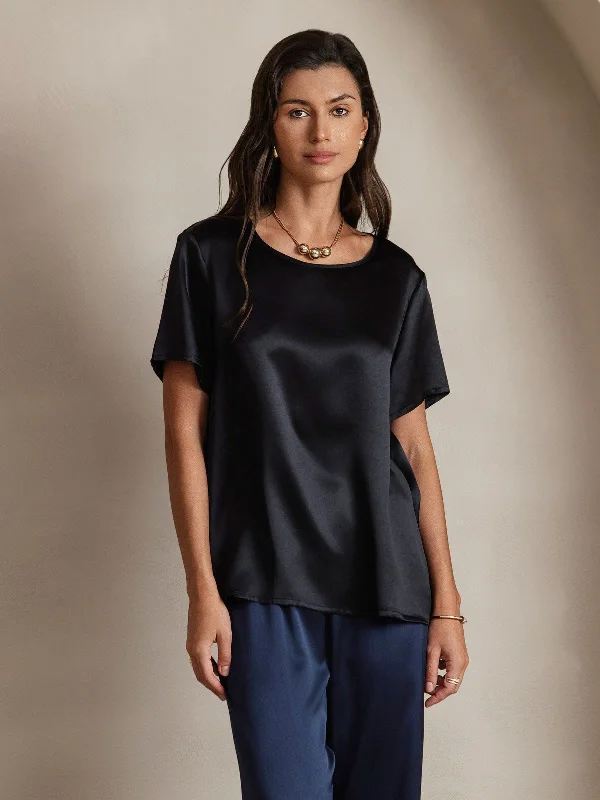Pure Silk Short Sleeve Women's Top (pants not included) Comfortable Denim Trousers