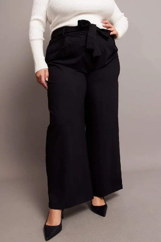 Black Wide Leg Pants Waist Tie Wide-Legged Palazzos