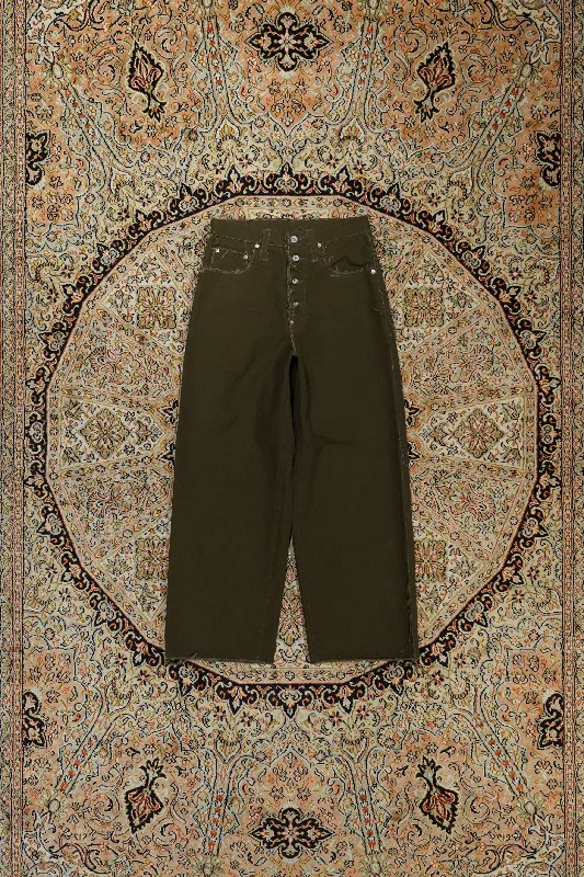 SUGARHILL RAW-EDGE CANVAS DENIM PANTS (DARK KHAKI) Elegant Palazzo Trousers