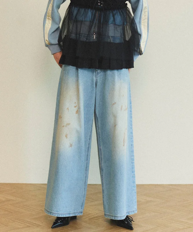 【25SPRING PRE-ORDER】Waist Tuck Wide Denim Pants Chic Capri Pants