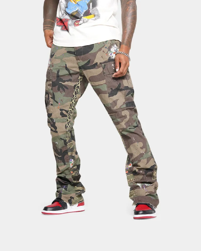 MNML Bootcut Contrast Cargo Pants Camo Elegant Palazzo Trousers