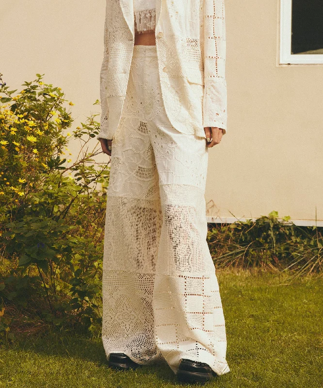【25SPRING PRE-ORDER】Lace Fabric Docking Pants Lightweight Linen Pants