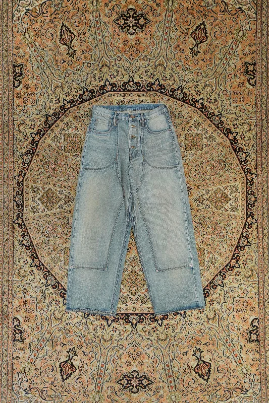 SUGARHILL FADED DOUBLE KNEE DENIM PANTS (FADE INDIGO) Comfortable Jogger Trousers