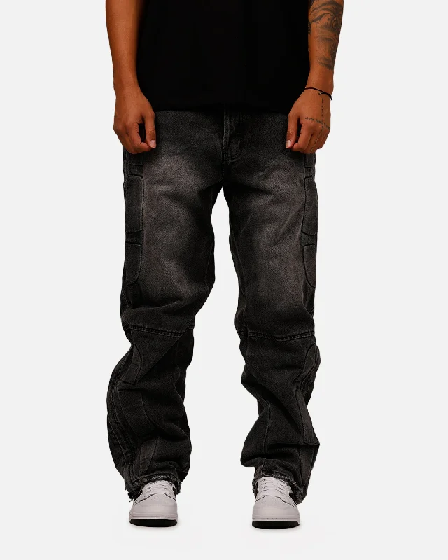 MNML Ultra Baggy Padded Denim Pants Black Formal Stretch Pants