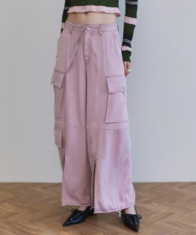 【25SPRING PRE-ORDER】Zip Design Satin Cargo Pants Trendy Printed Pants