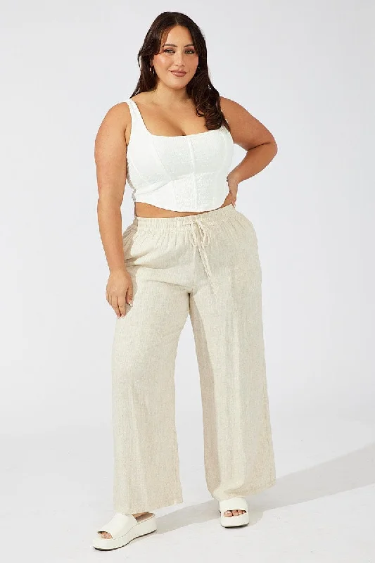 Beige Wide Leg Pants High Rise Slim Fit Casual Pants