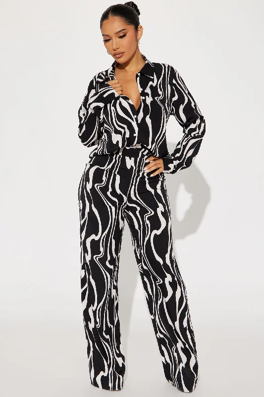 Valentina Pant Set - Black/White Comfortable Denim Trousers
