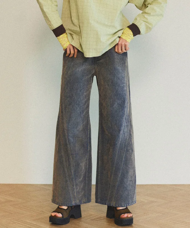 【25SPRING PRE-ORDER】Wide Straight Flocking Denim Pants Soft Wool Pants