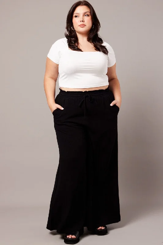 Black Wide Leg Pants High Rise Trendy Palazzo Pants
