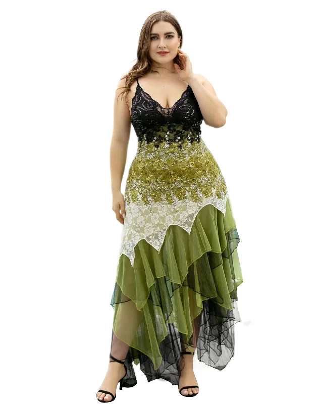 V Neck Asymmetrical Hems Cocktail Dresses | Green