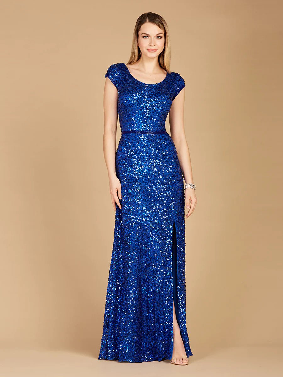 Lara 29322 Beaded Cap Sleeve Dress With High Slit