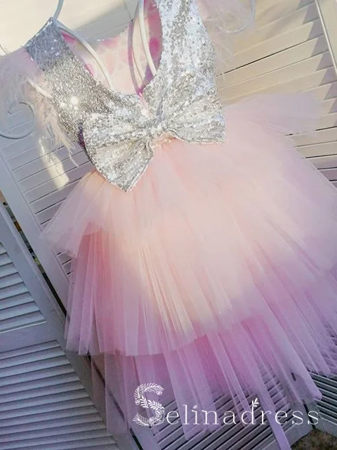 Lovely Pretty Pink Sequins Cheap Wedding Little Girl Flower Girl Dresses GRS016