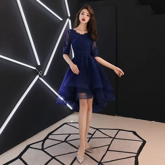 Dark blue lace short homecoming dress      cg23167