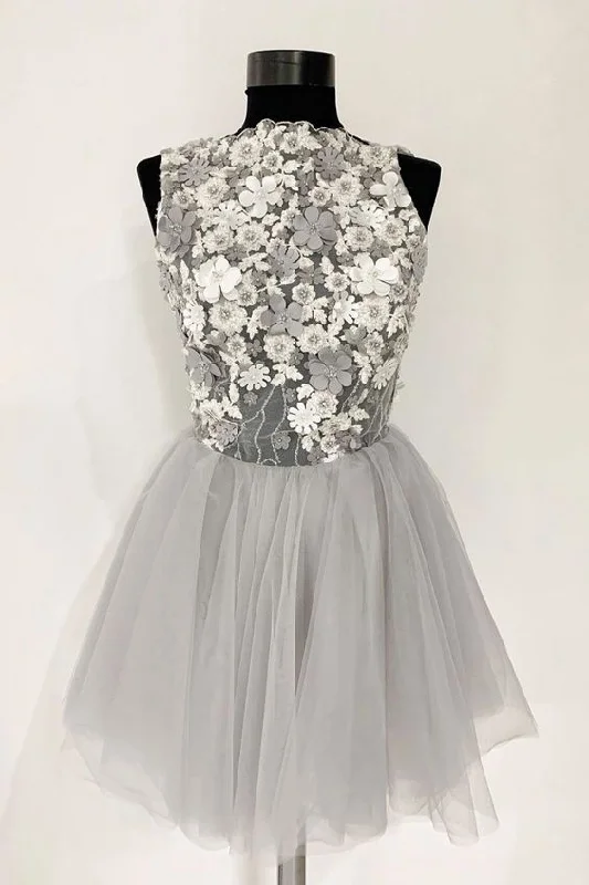 gray tulle homecoming dress    cg22489