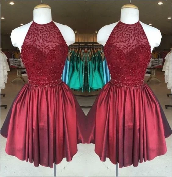 Gorgeous Low Back Halter Neck Beaded Homecoming Dresses    cg22725