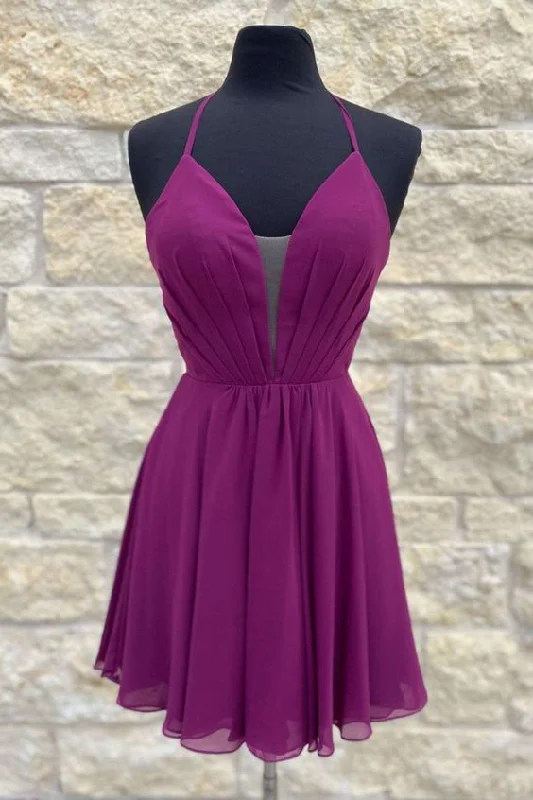Purple Short A-Line Tulle Homecoming Dress     cg23059