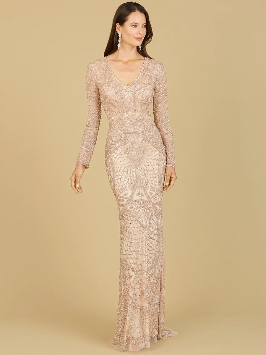 Lara 29215 Long Sleeve Beaded Dress