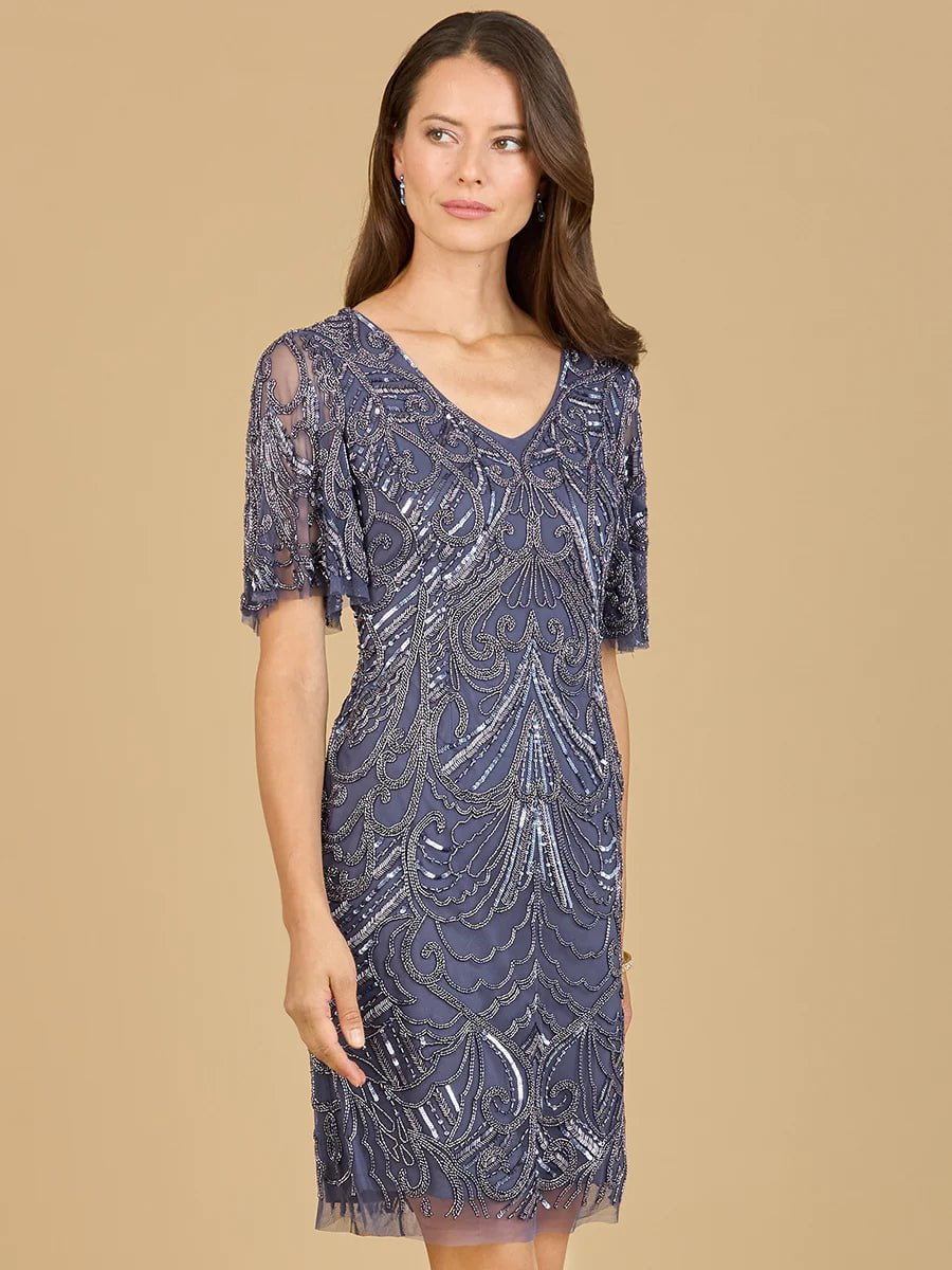 Lara 29182 Beaded Cocktail Dress With Short Sleeves