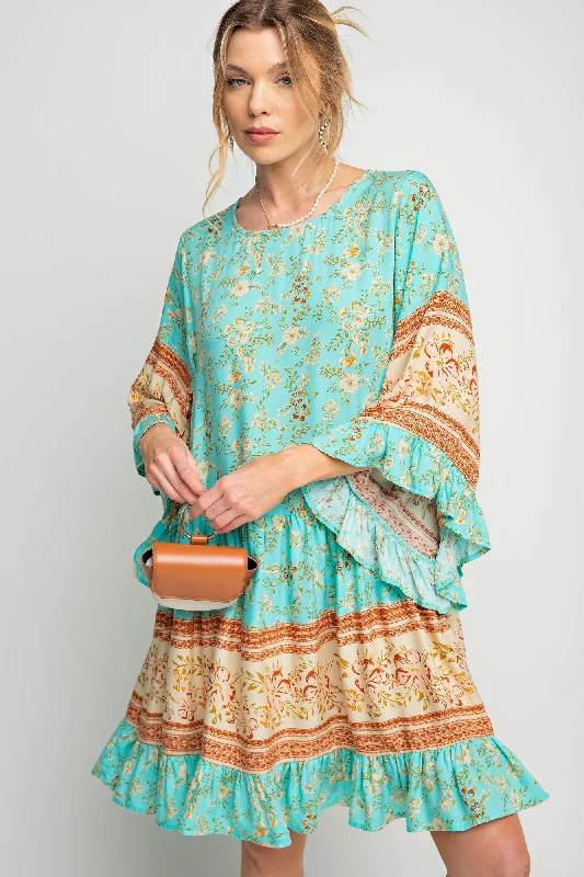 3/4 Sleeve Ruffle Dress
