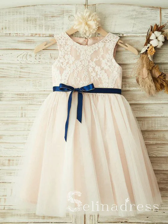 Lovely Pretty Scoop Neck Lace Cheap Wedding Little Girl Flower Girl Dresses GRS023