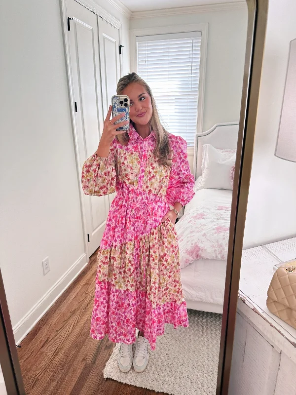 Natalie Dress - Pink/Chartreuse