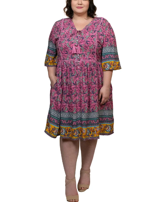 Allegra Dress Bohemian Print Tassel Tie Pink | Pink