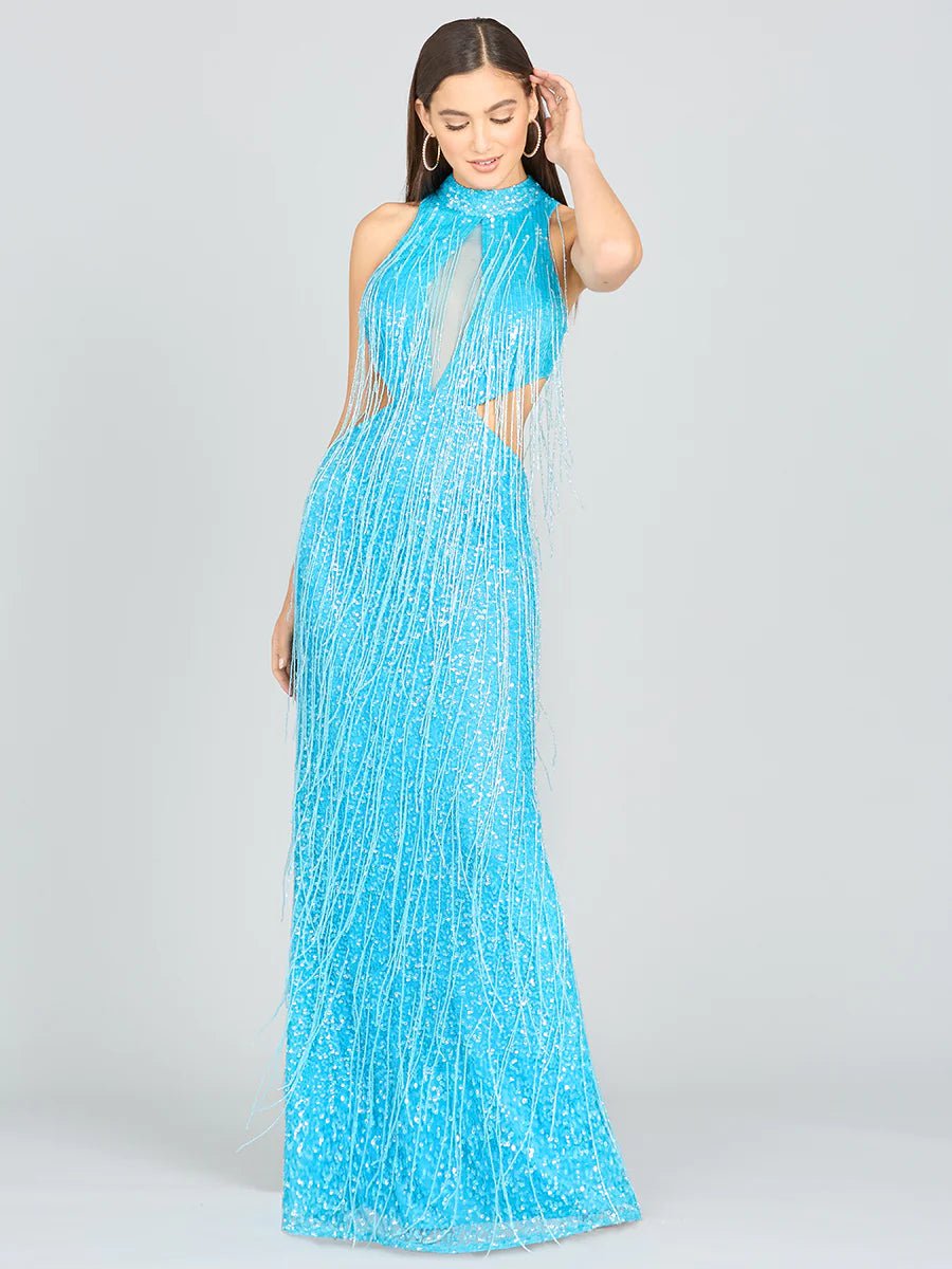Lara 9973 Carrie Fringe Beaded Dress