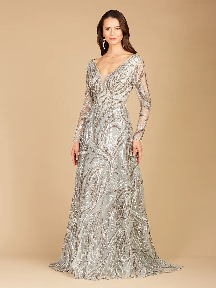 Lara 29298 Long Sleeve V-neck Ball Gown Dress