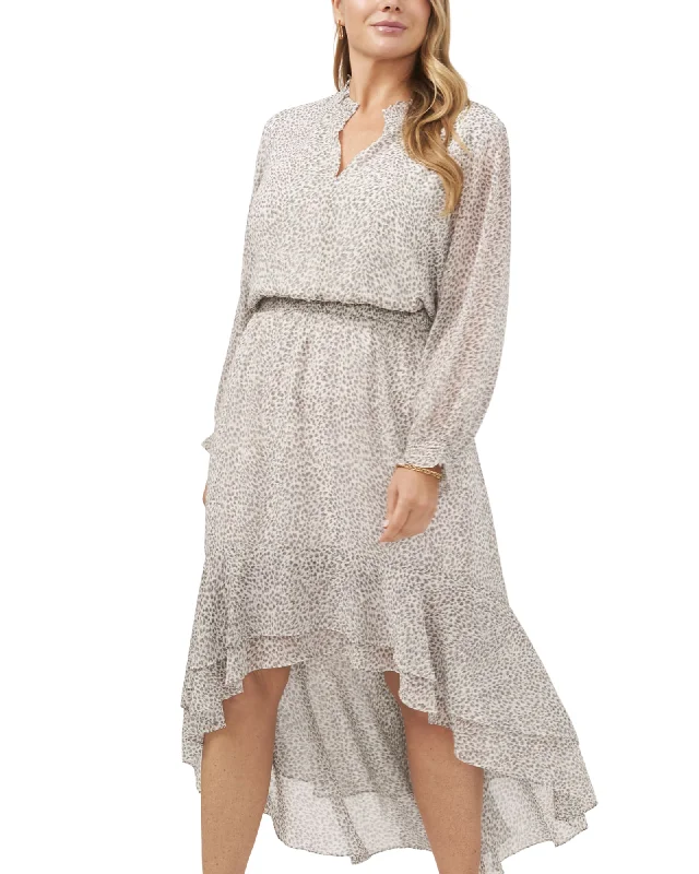 L/S SERENE ANIMAL HIGH LOW V-NK DRESS | NEW IVORY MULTI