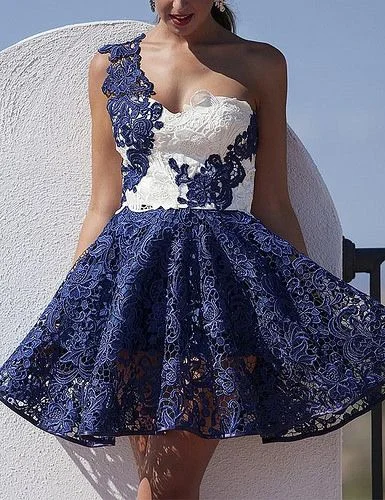 blue lace Short Homecoming Dress     cg22250
