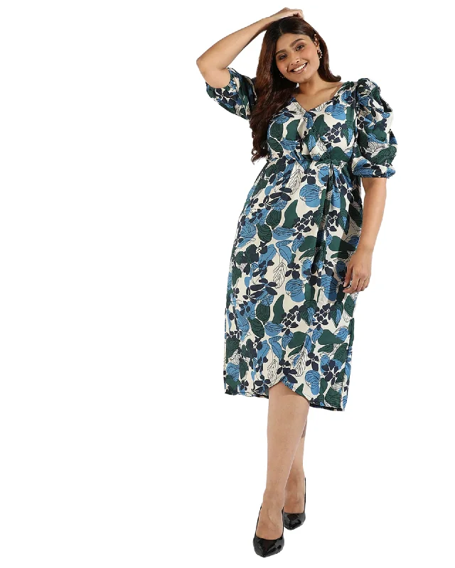 Women Floral Design Casual Dress | Navy