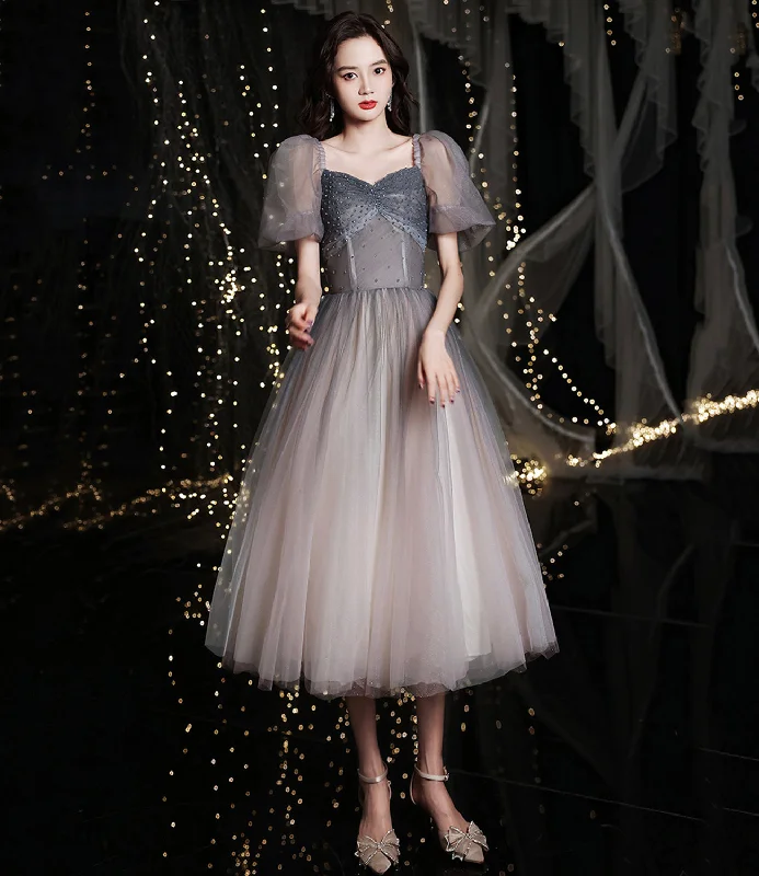 GRAY TULLE SHORT A LINE DRESS HOMECOMING DRESS    cg23355