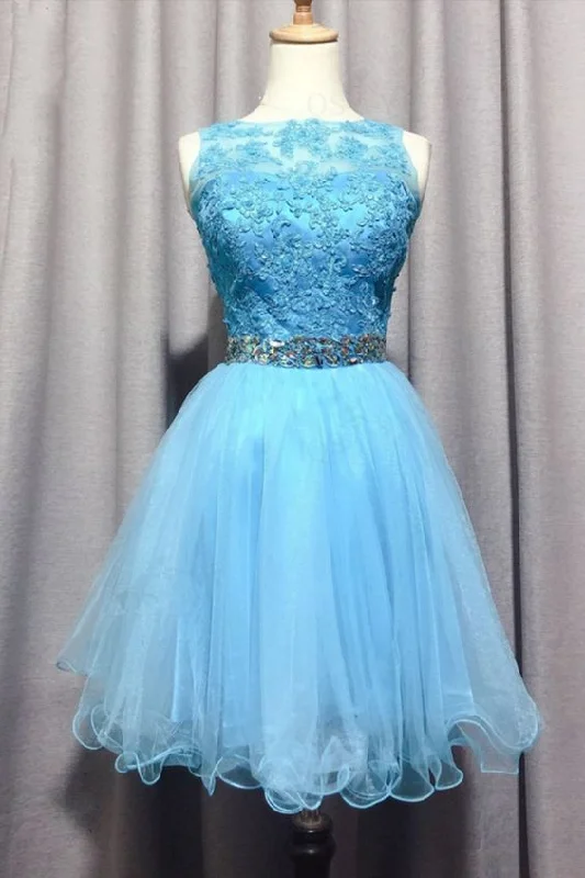 Light Blue Lace Appliques Short Homecoming Dress         cg23256