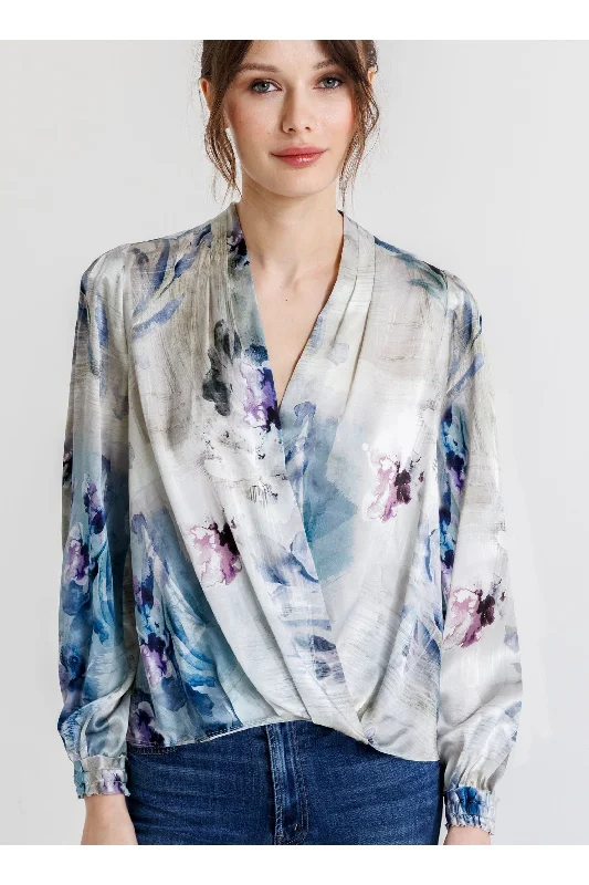 go by Go Silk Go Boho Surplus Printed Blouse T1705-MBFL | Moody Blues FL Feminine Tie Blouse go by Go Silk Go Boho Surplus Printed Blouse T1705-MBFL | Moody Blues FL Feminine Tie Blouse