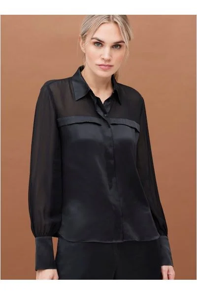 go by Go Silk Go Sheer Madness Blouse T1747 | Black Feminine Puff Blouse