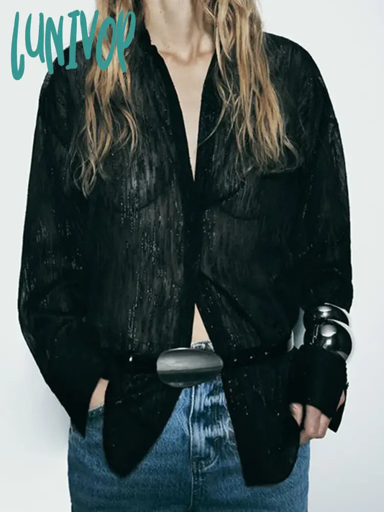 Lunivop Black Transparent Long Sleeve Shirt 2024 Spring New Simple Casual Button Up Lapel Collar Blouses Women Vintage Fashion Blouse Peter Pan Collar Blouse Lunivop Black Transparent Long Sleeve Shirt 2024 Spring New Simple Casual Button Up Lapel Collar Blouses Women Vintage Fashion Blouse Peter Pan Collar Blouse