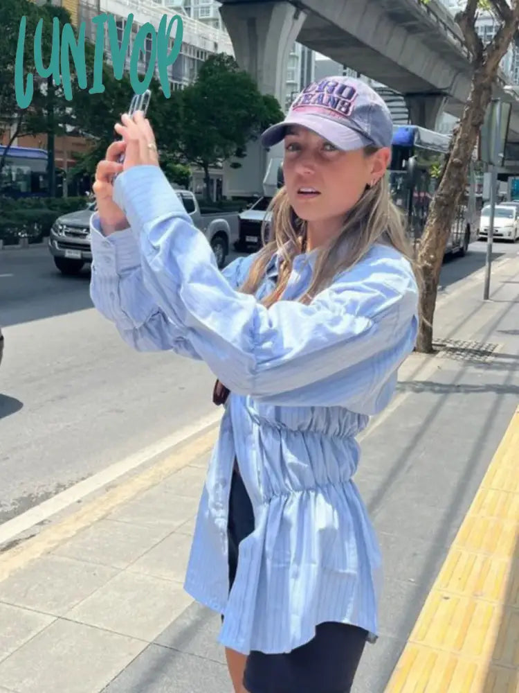 Lunivop Chic Pocket Solid Color Shirts Women 2024 Spring New Long Sleeve Waist Folds Lapel Collar Blouses Female Fashion Casual Blouse Peter Pan Blouse Lunivop Chic Pocket Solid Color Shirts Women 2024 Spring New Long Sleeve Waist Folds Lapel Collar Blouses Female Fashion Casual Blouse Peter Pan Blouse